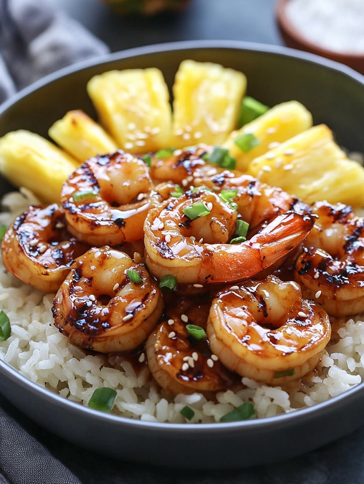 Teriyaki Shrimp and Pineapple Rice Stack