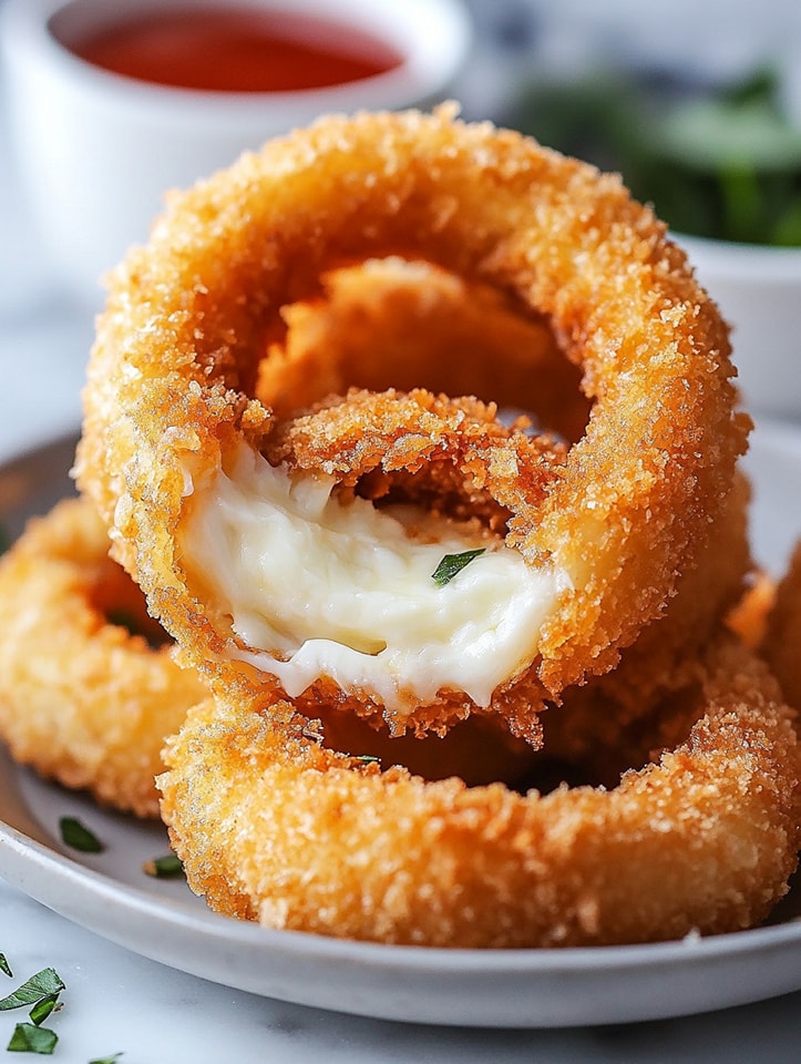 Mozzarella Stuffed Onion Rings with Marinara