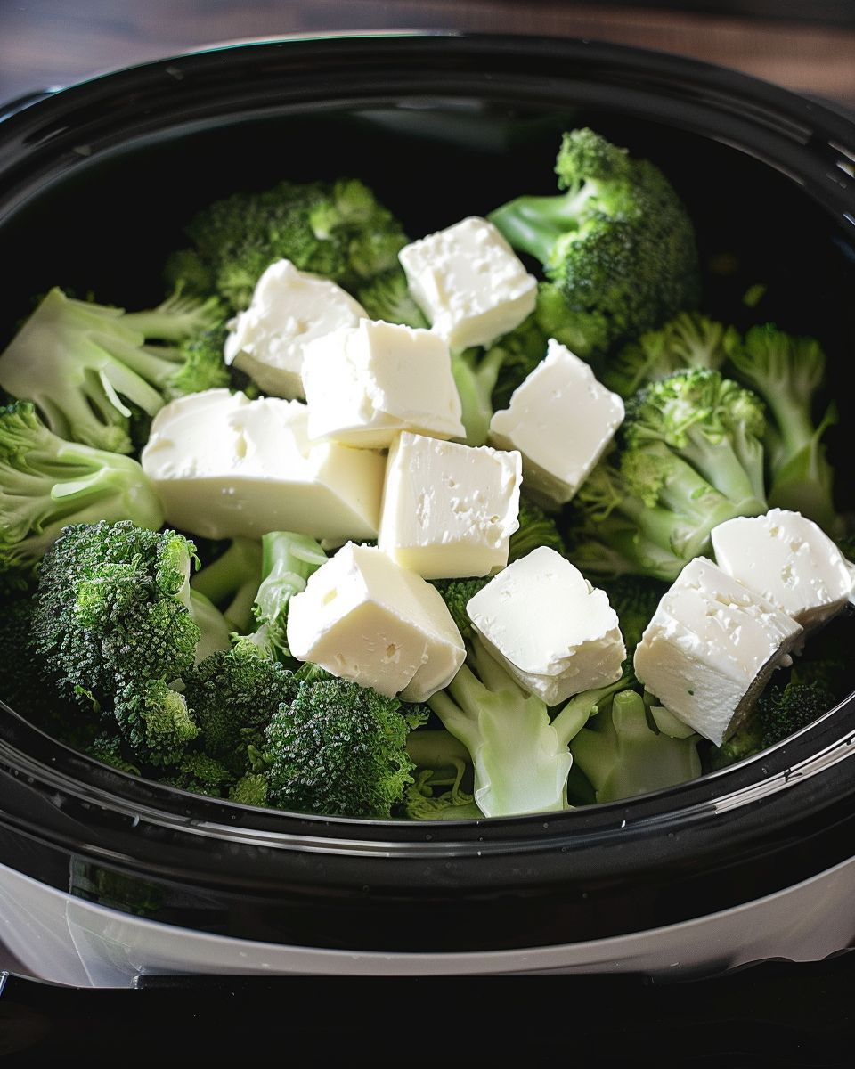 Toss broccoli and cream cheese in the slow cooker for a hearty, no-fuss mea