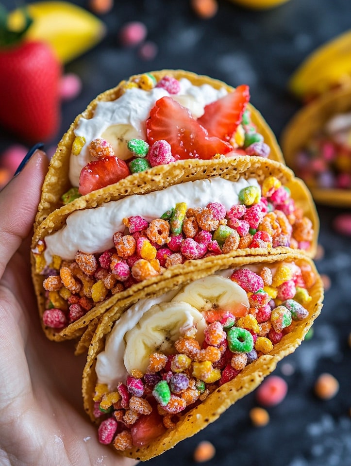 Fruity Pebbles Dessert Tacos