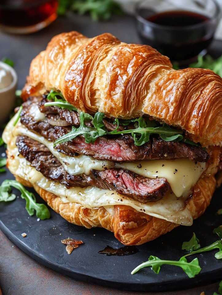 Steak Croissant with Cheese & Arugula