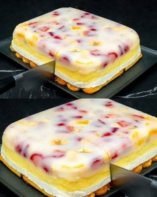Wonderful Cake! No-Bake Four Layer Fruit Dessert!