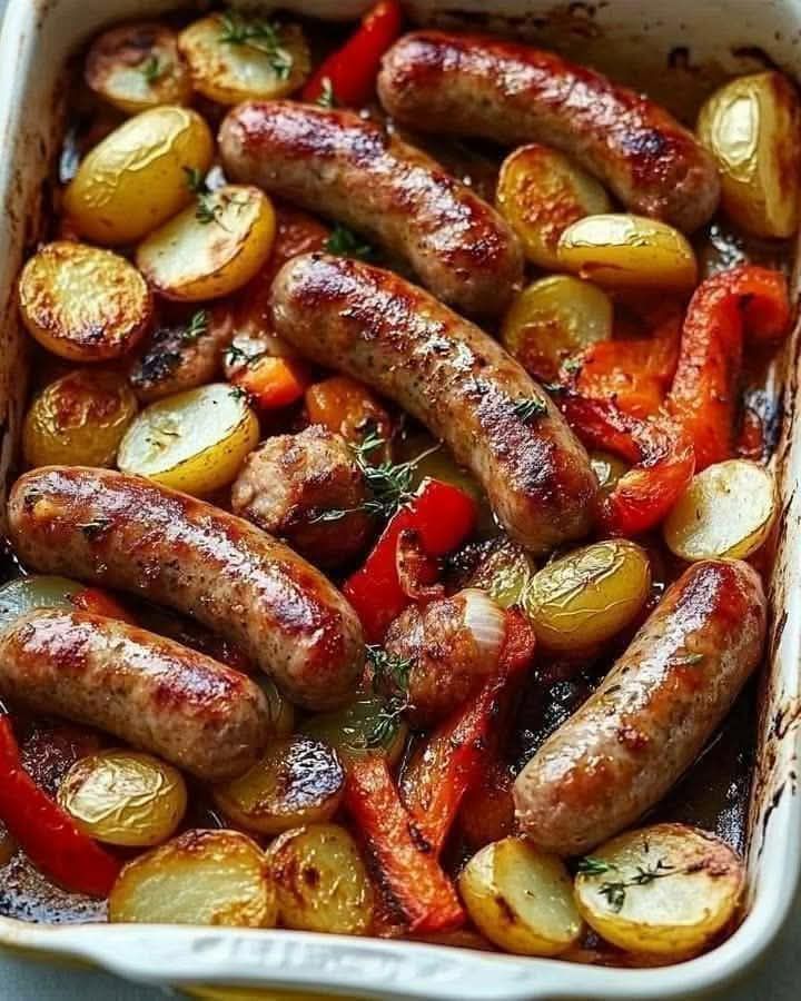 Roasted Sausages with Peppers, Onions, and Potatoes