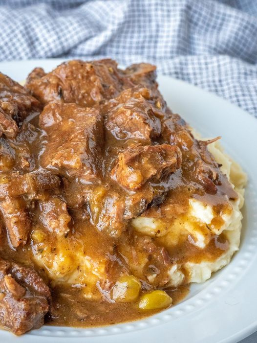 Melt In Your Mouth Beef Tips with Mushroom Gravy